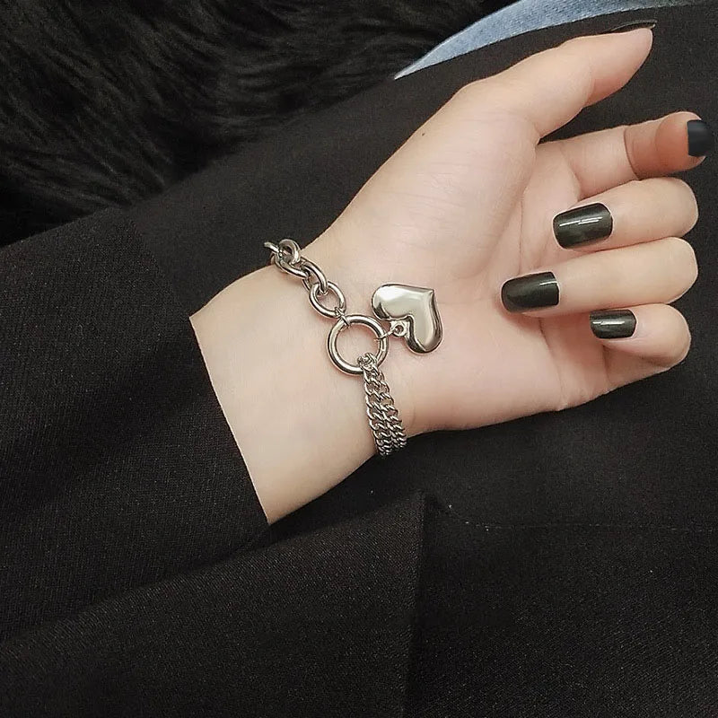 Layered Chain and Paperclip Heart Bracelet - Image 4