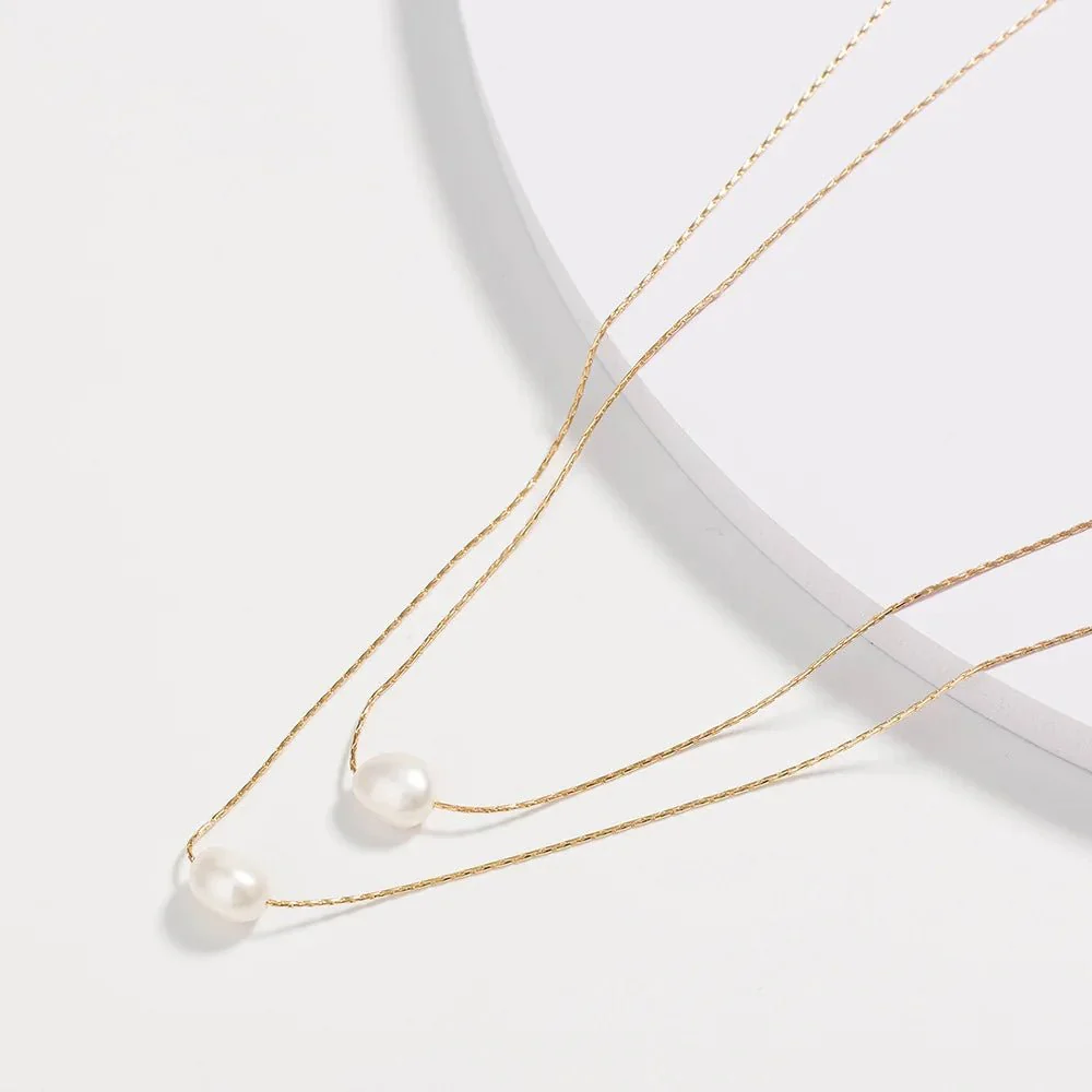Layered Dainty Strung Pearls Necklace - Image 3