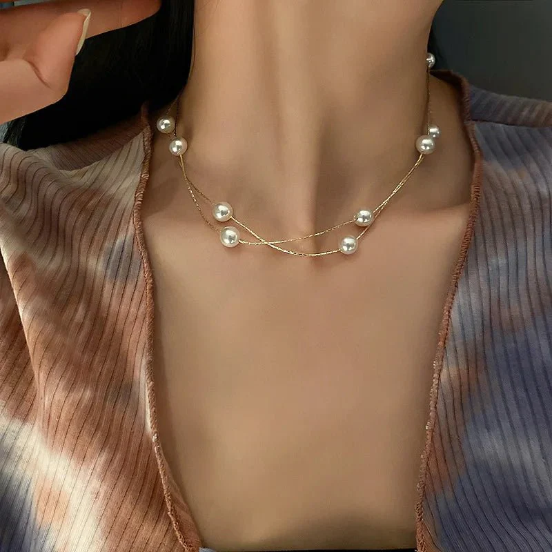 Layered Pearl Classy Choker Necklace - Image 3