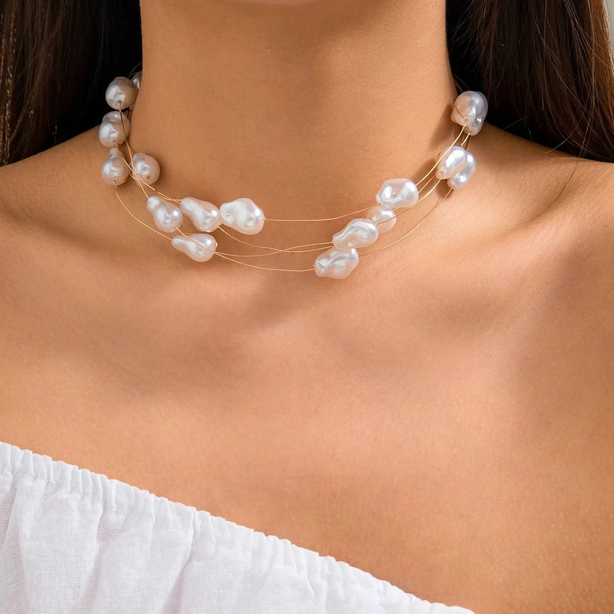 Layered Strung Pearls Bracelet and Necklace - Image 4