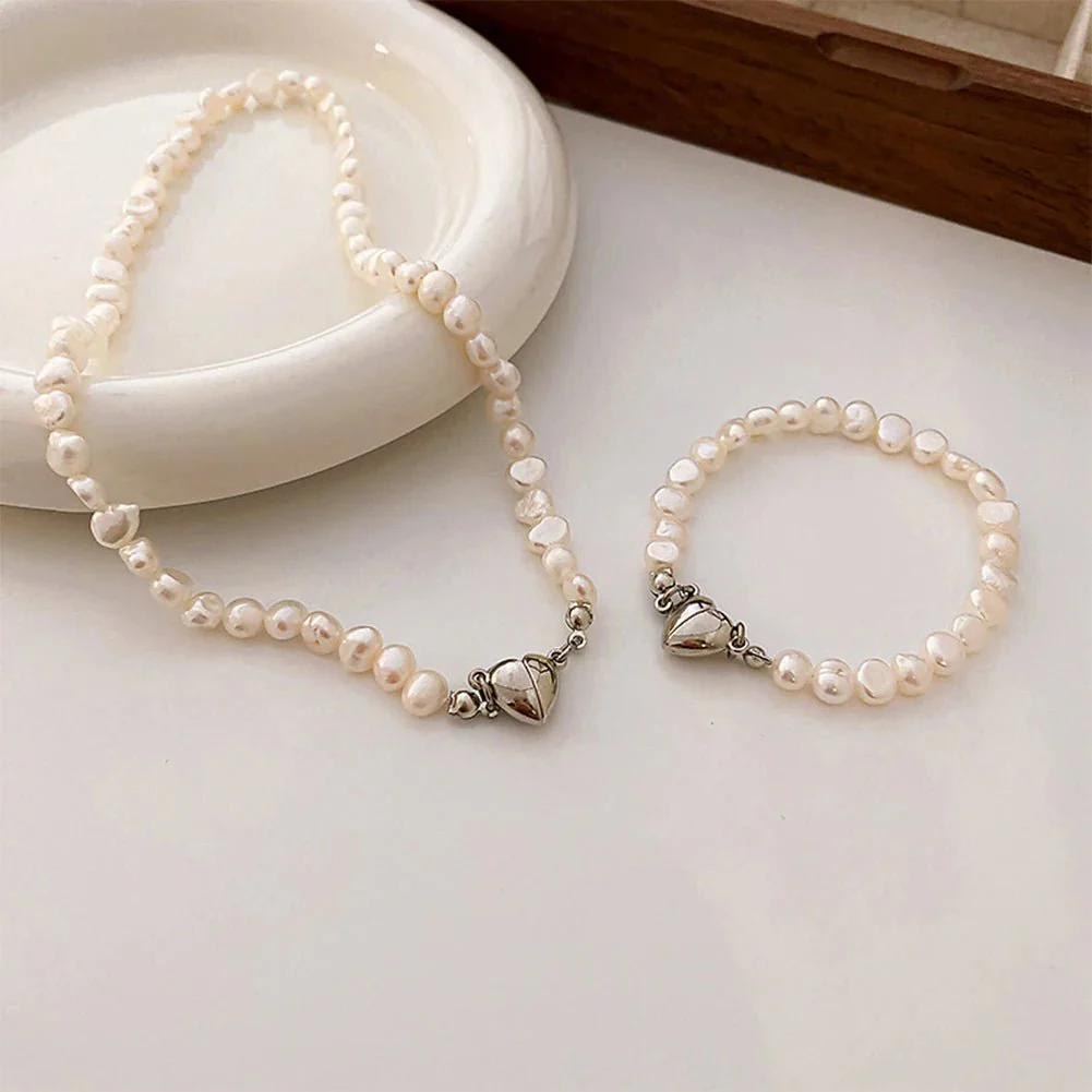 Magnetic Heart Pearl Choker Necklace and Bracelet - Image 5