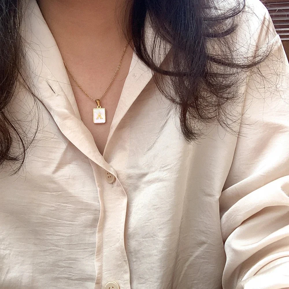 Minimal Accented Pearl Letter Initial Necklace - Image 3