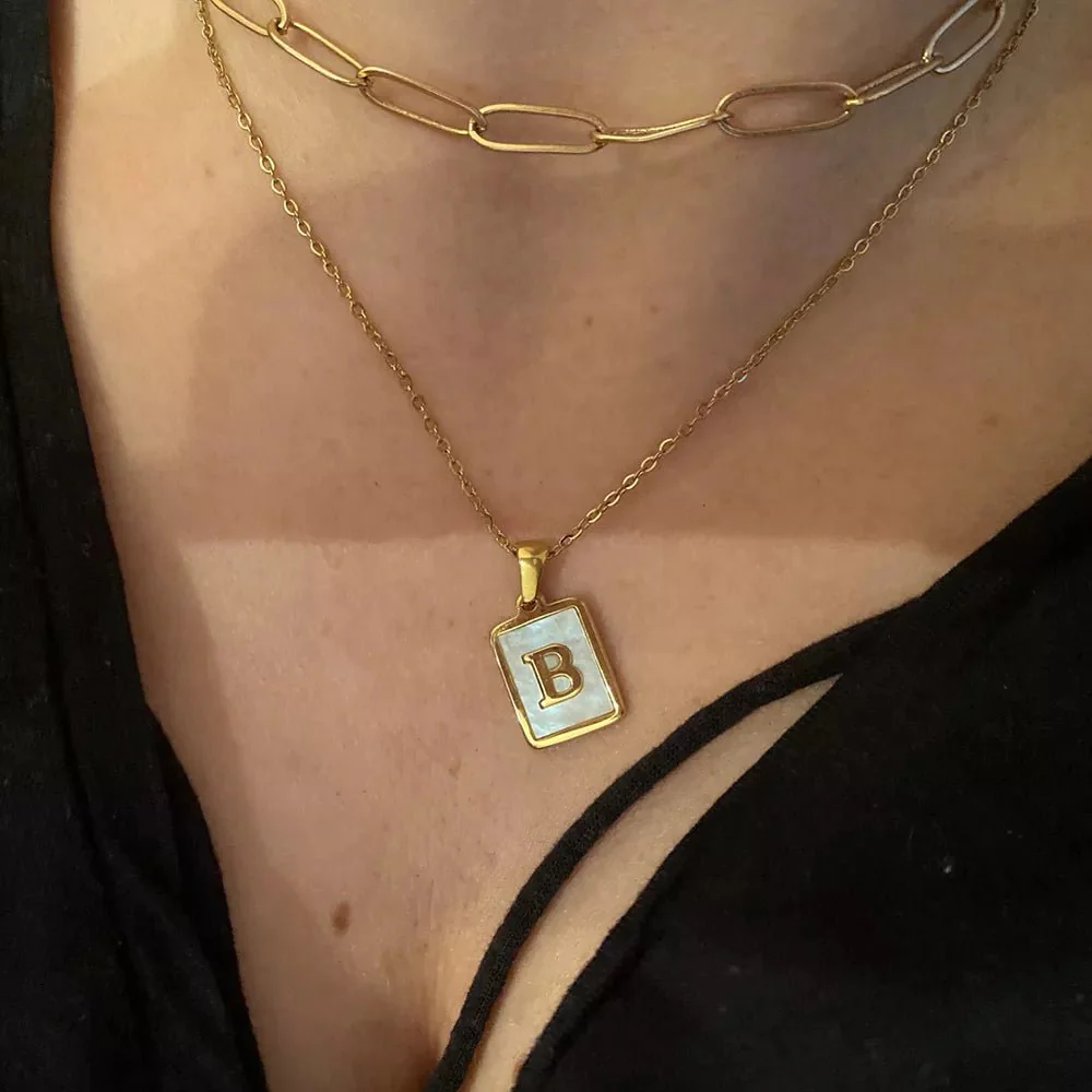 Minimal Accented Pearl Letter Initial Necklace - Image 4