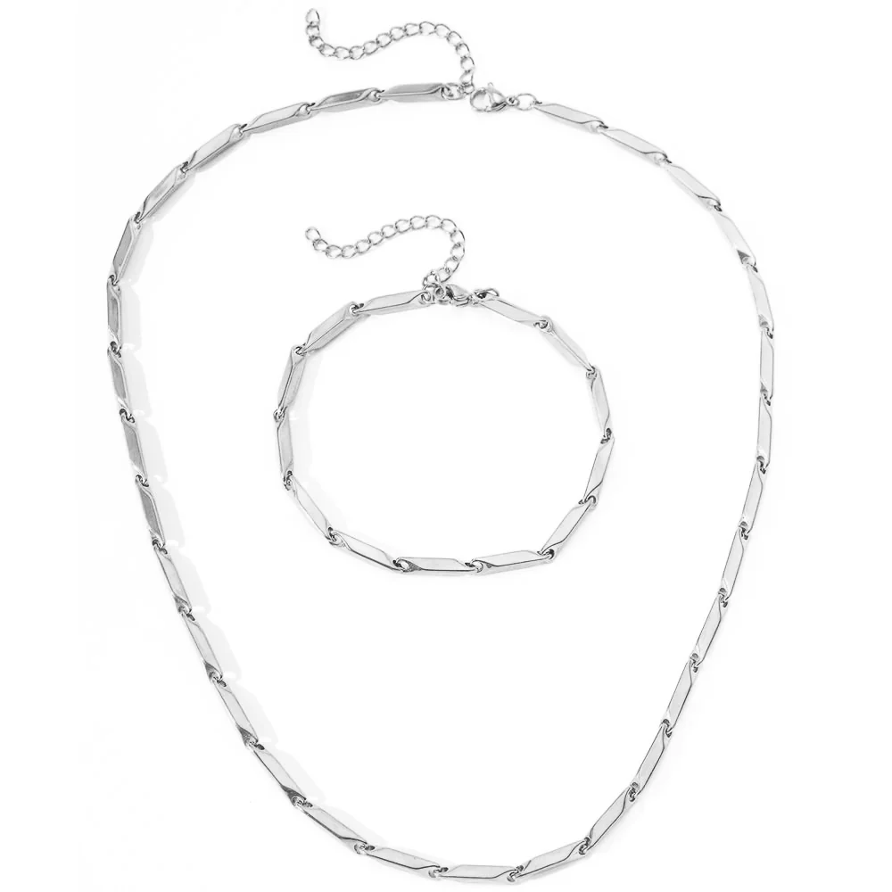Modern Geometric Chain Necklace and Bracelet Set - Image 10