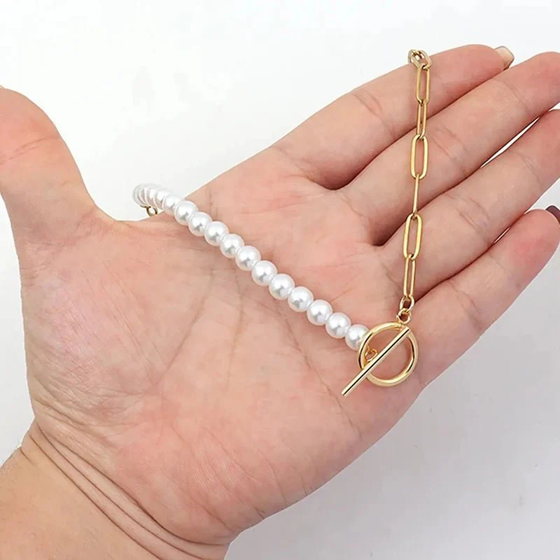 Paperclip Chain Pearl Blended Bracelet and Necklace - Image 3