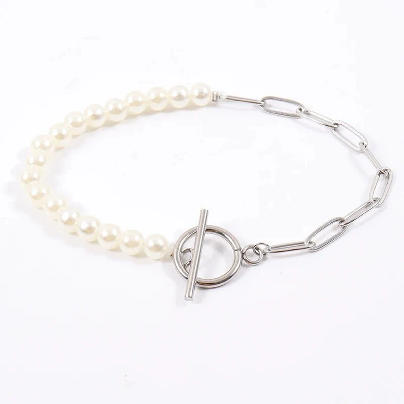 Paperclip Chain Pearl Blended Bracelet and Necklace - Image 8
