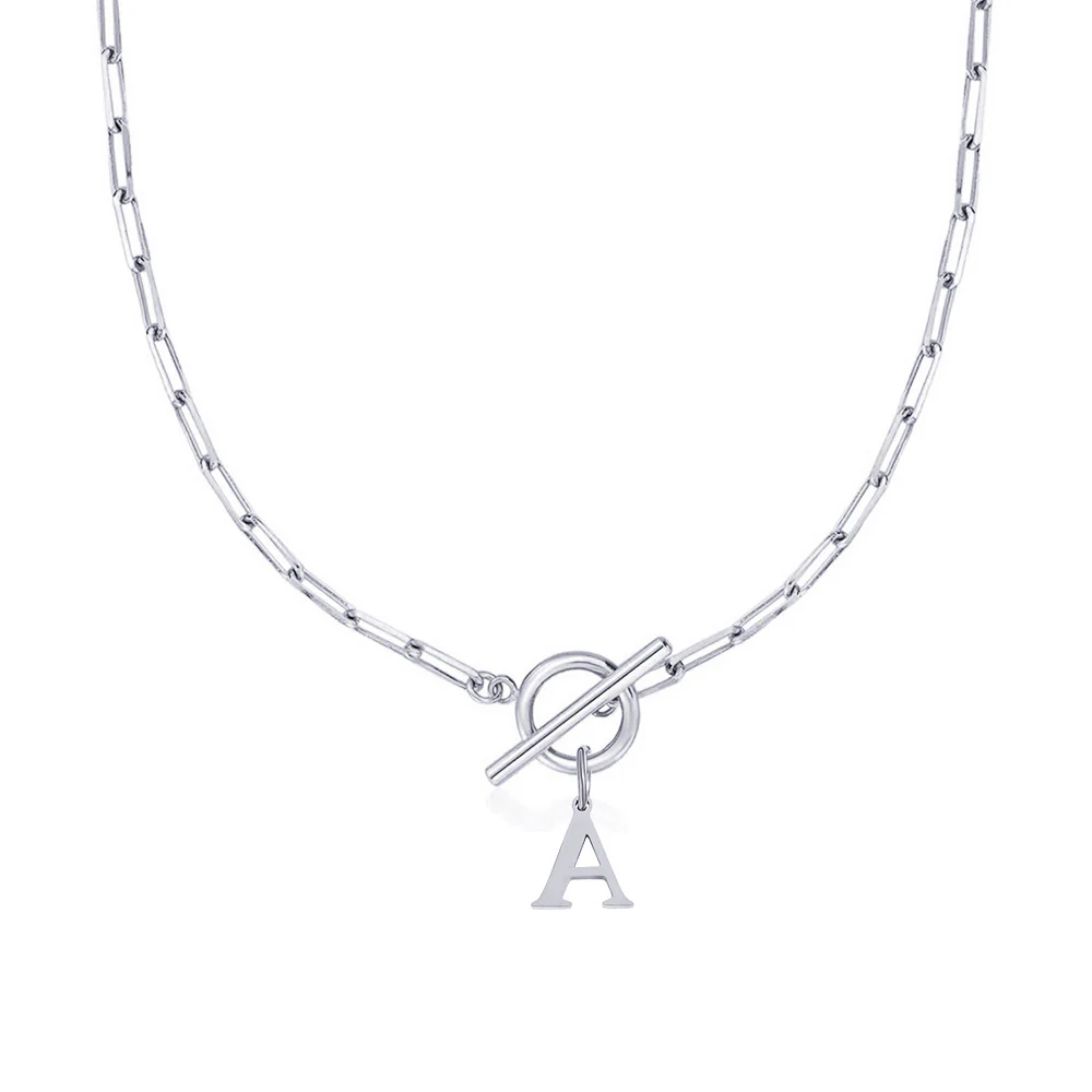 Paperclip Letter Initial Circle Lock Clasp Necklace - Image 10