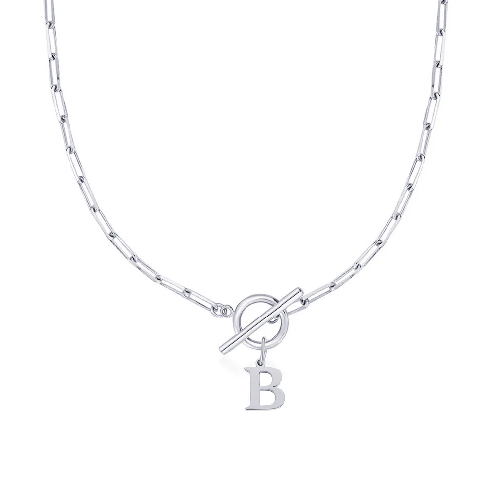 Paperclip Letter Initial Circle Lock Clasp Necklace - Image 12