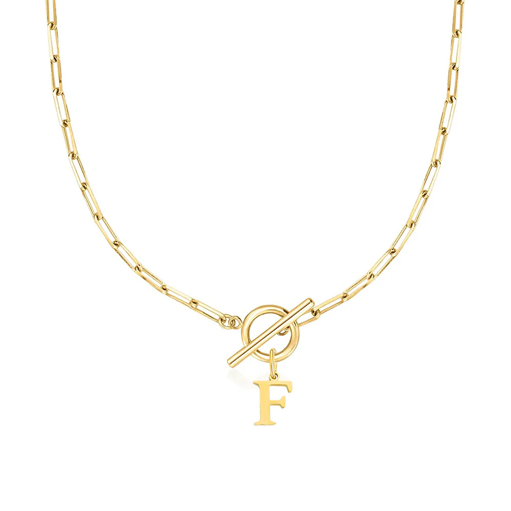 Paperclip Letter Initial Circle Lock Clasp Necklace - Image 19
