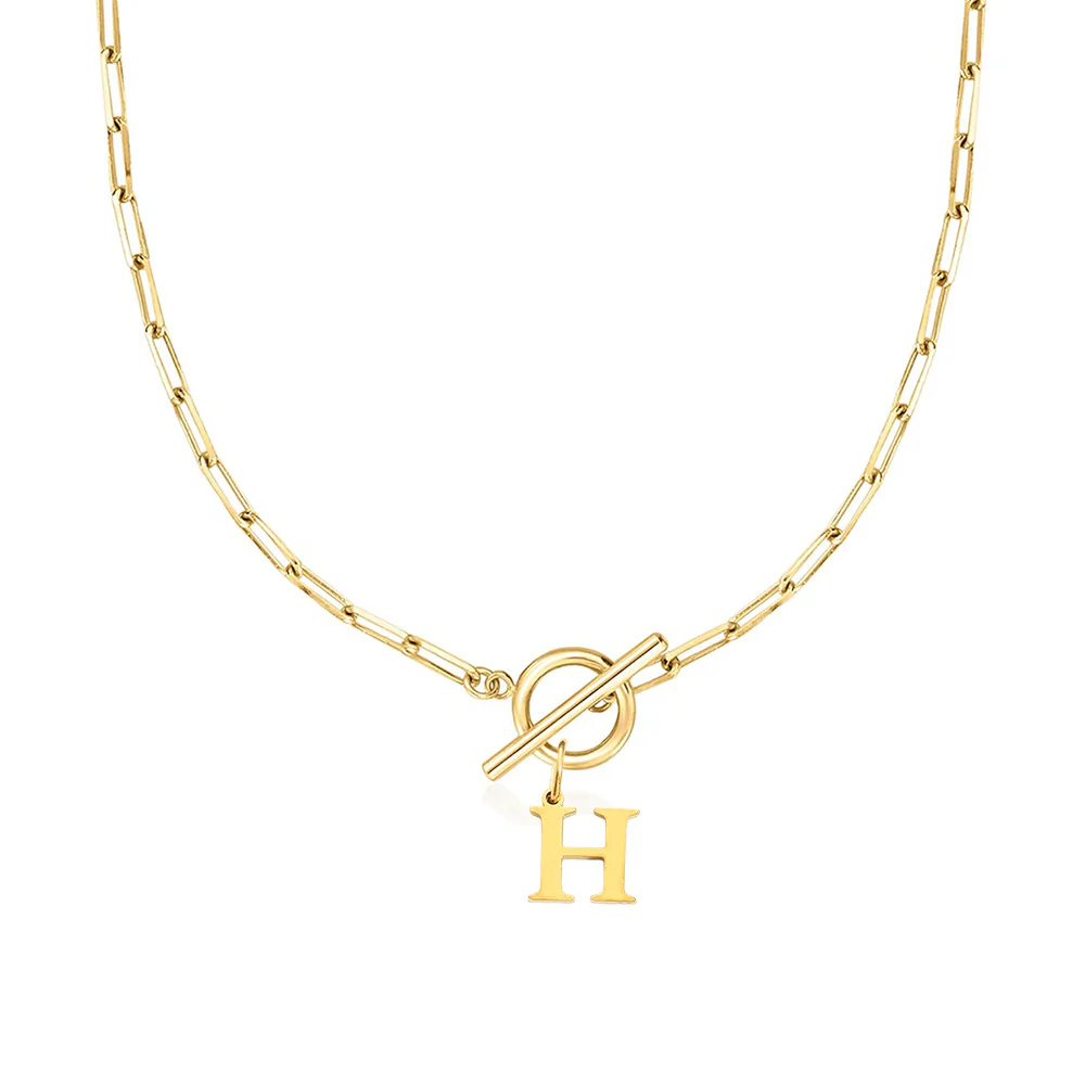 Paperclip Letter Initial Circle Lock Clasp Necklace - Image 23
