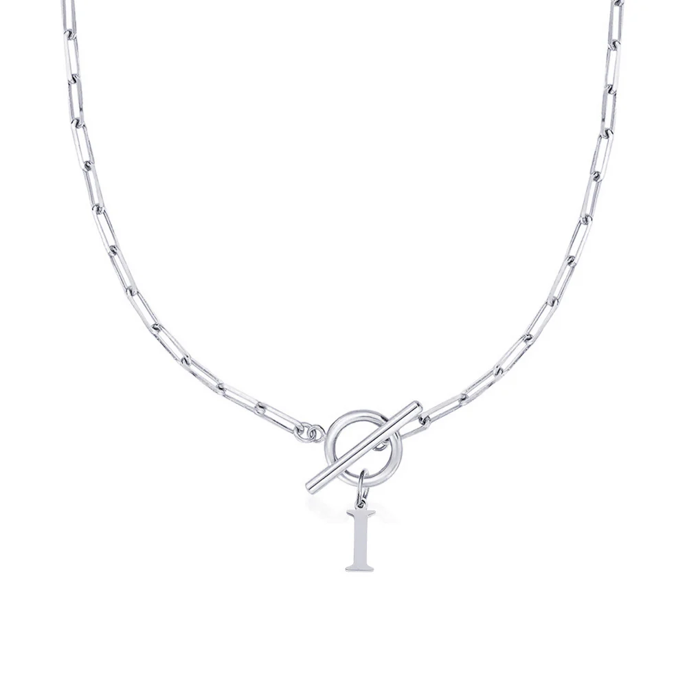 Paperclip Letter Initial Circle Lock Clasp Necklace - Image 26