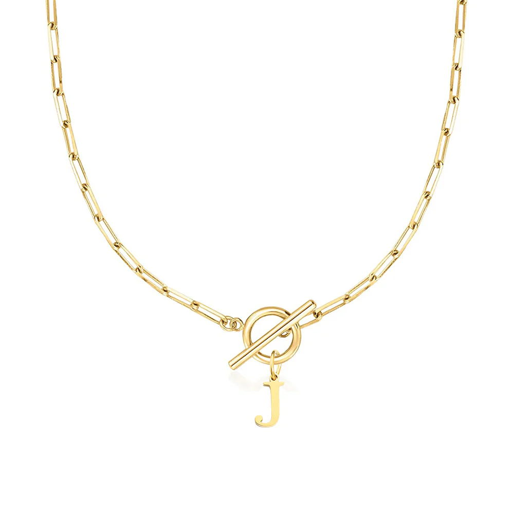 Paperclip Letter Initial Circle Lock Clasp Necklace - Image 27