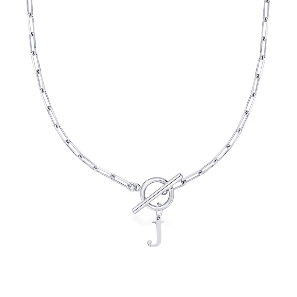 Paperclip Letter Initial Circle Lock Clasp Necklace - Image 28