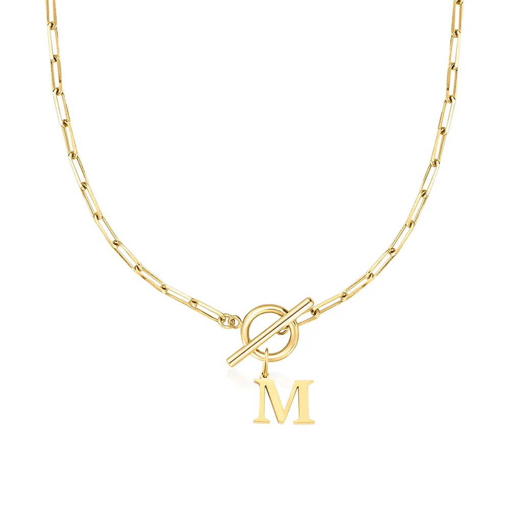 Paperclip Letter Initial Circle Lock Clasp Necklace - Image 33