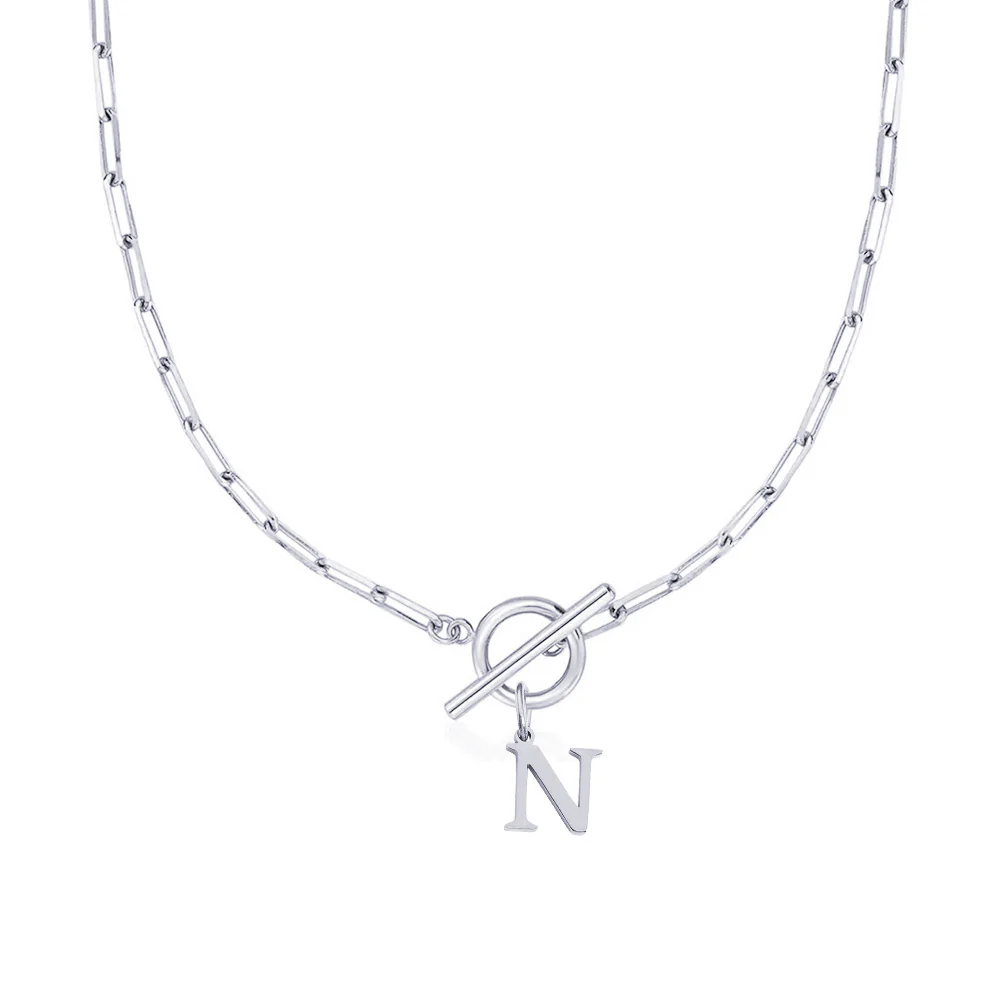 Paperclip Letter Initial Circle Lock Clasp Necklace - Image 36