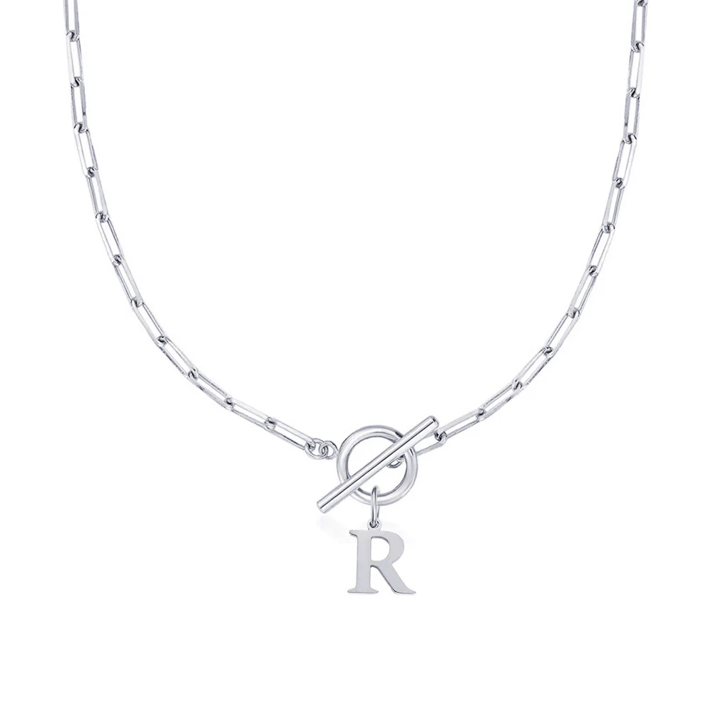 Paperclip Letter Initial Circle Lock Clasp Necklace - Image 44