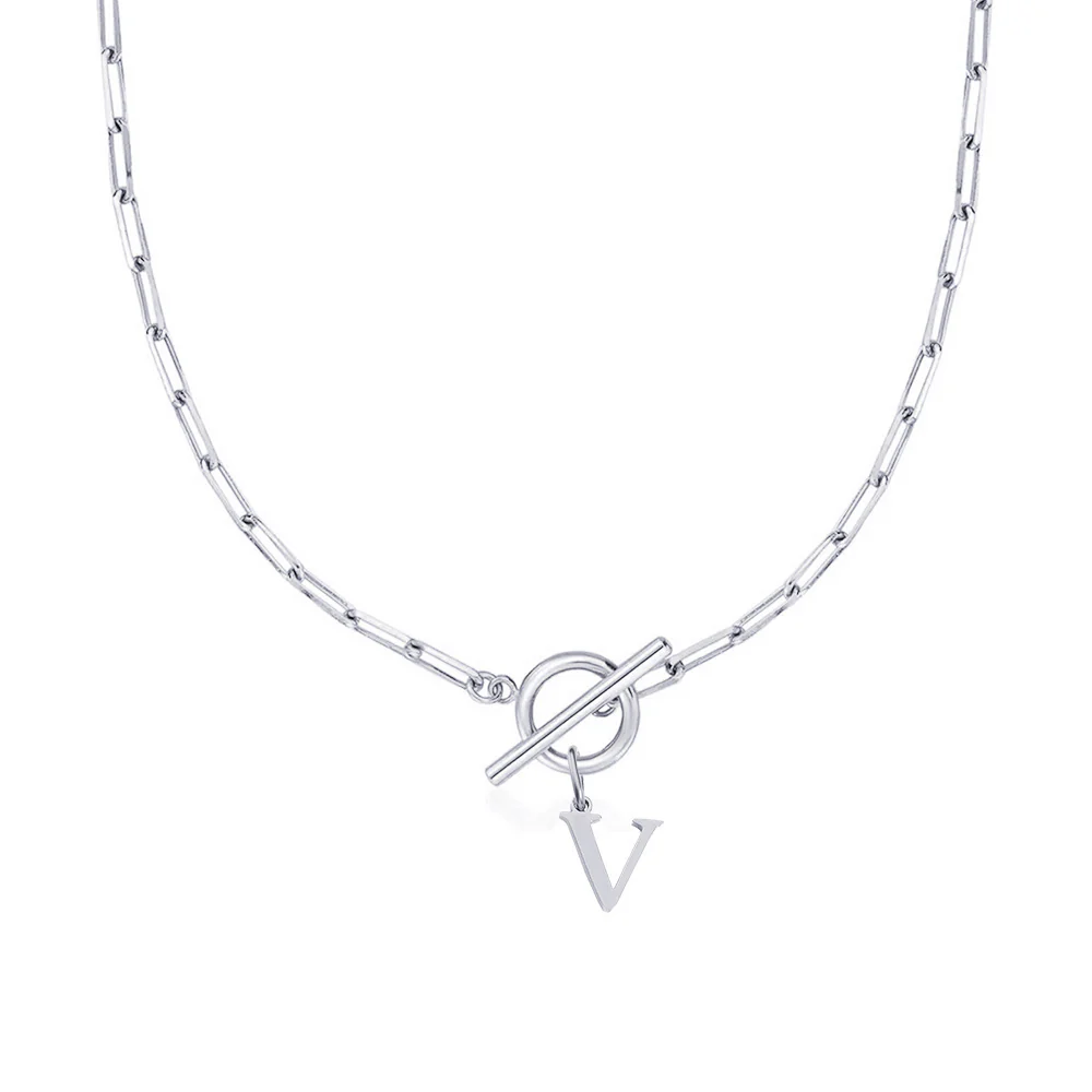 Paperclip Letter Initial Circle Lock Clasp Necklace - Image 52