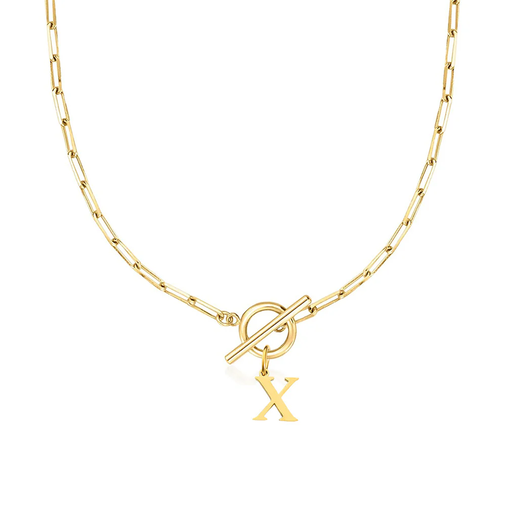Paperclip Letter Initial Circle Lock Clasp Necklace - Image 55