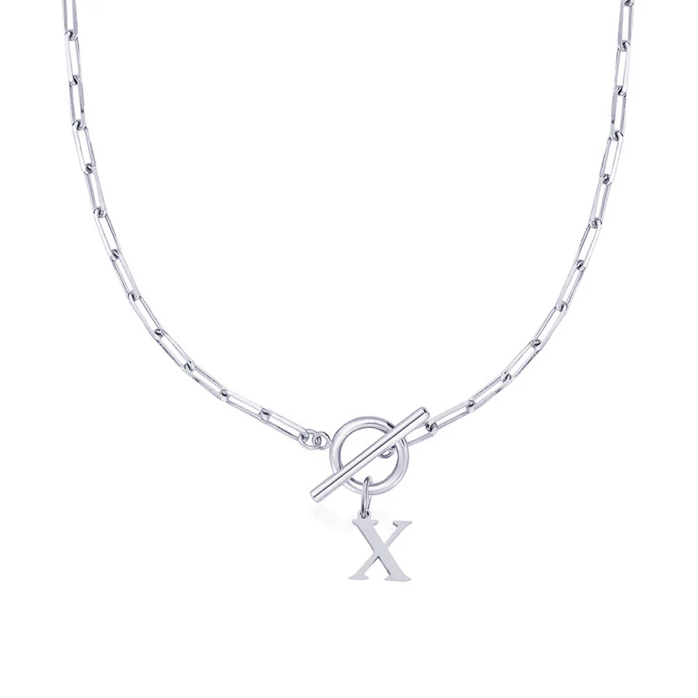 Paperclip Letter Initial Circle Lock Clasp Necklace - Image 56