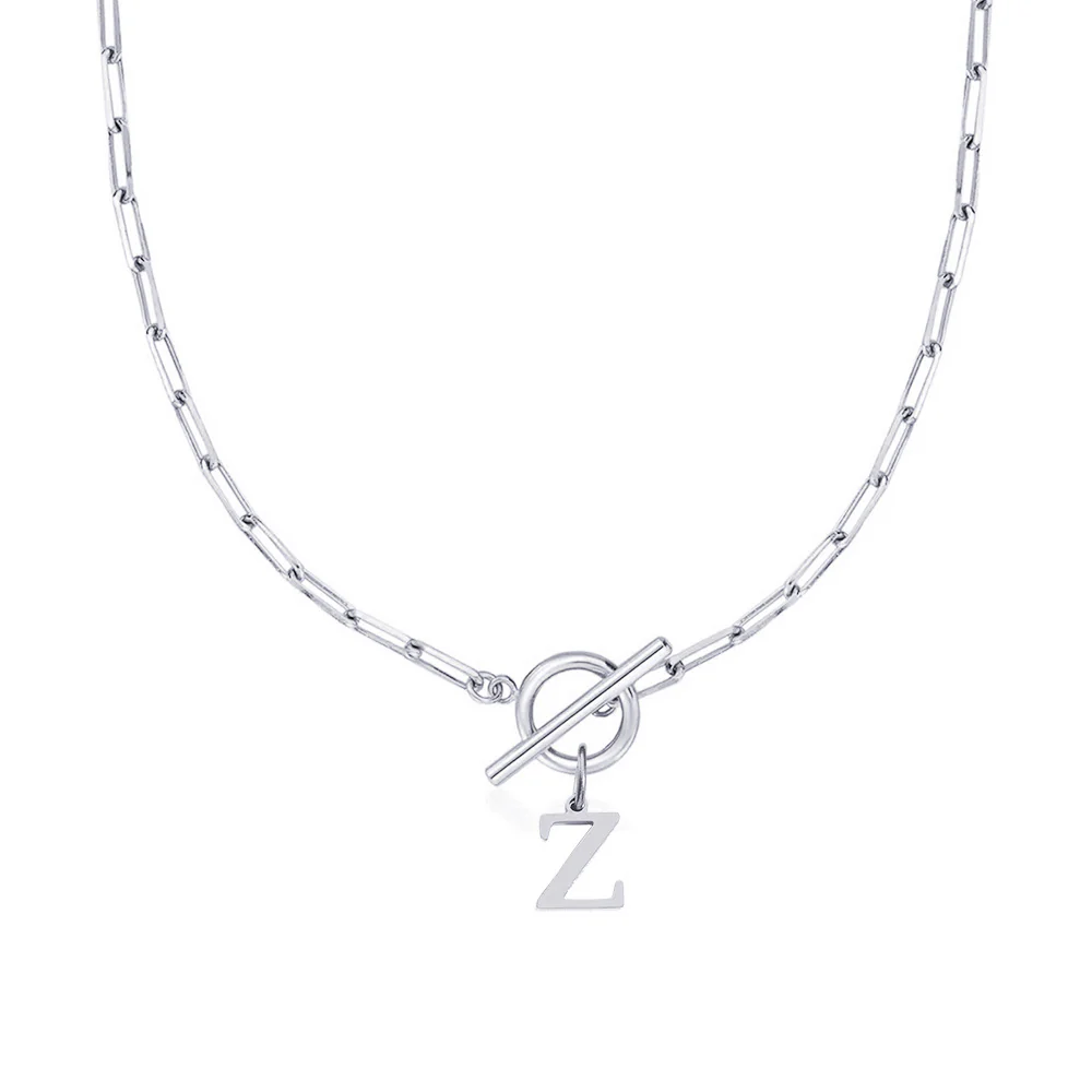Paperclip Letter Initial Circle Lock Clasp Necklace - Image 60