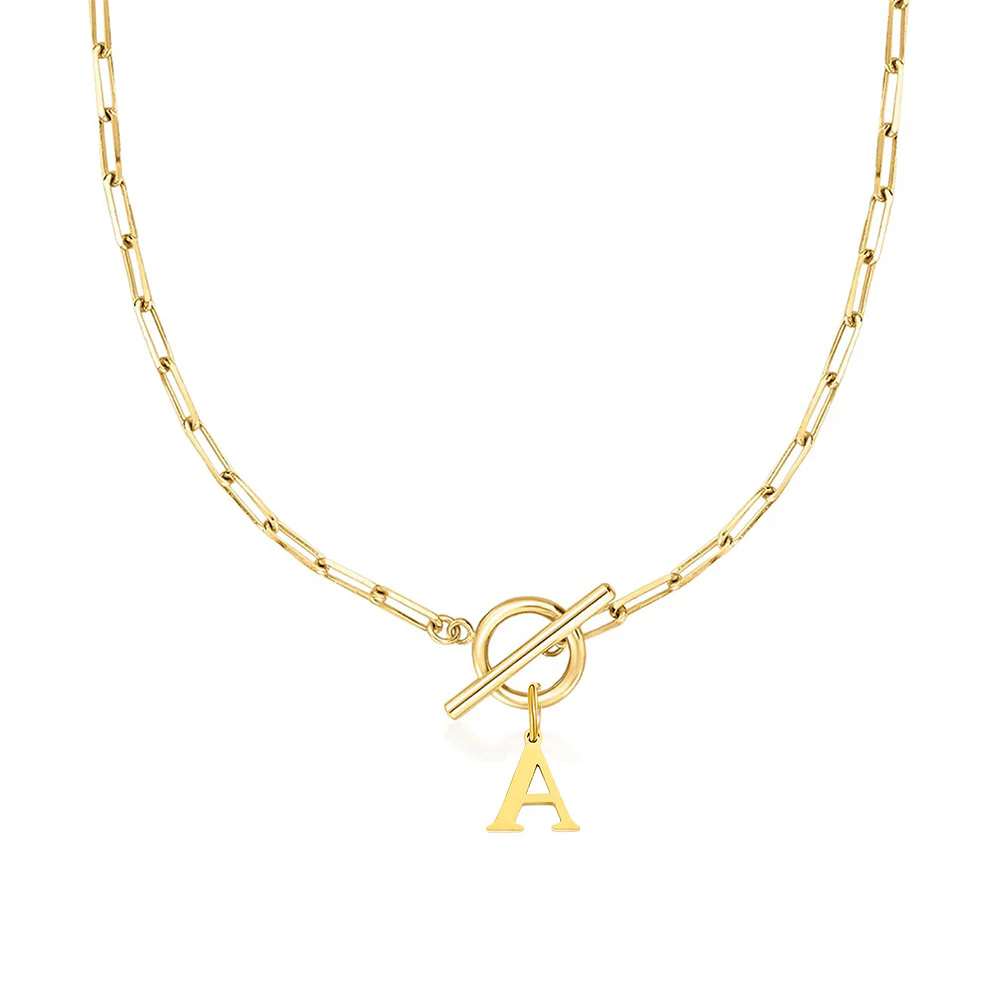 Paperclip Letter Initial Circle Lock Clasp Necklace - Image 9