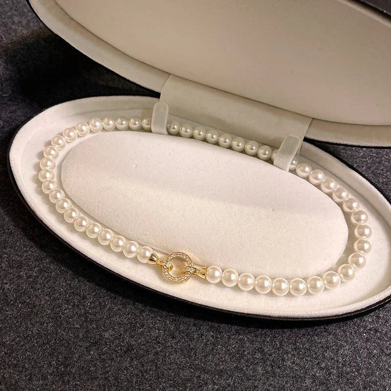 Pearl Diamond Accented Circle Pendant Bracelet and Necklace - Image 11