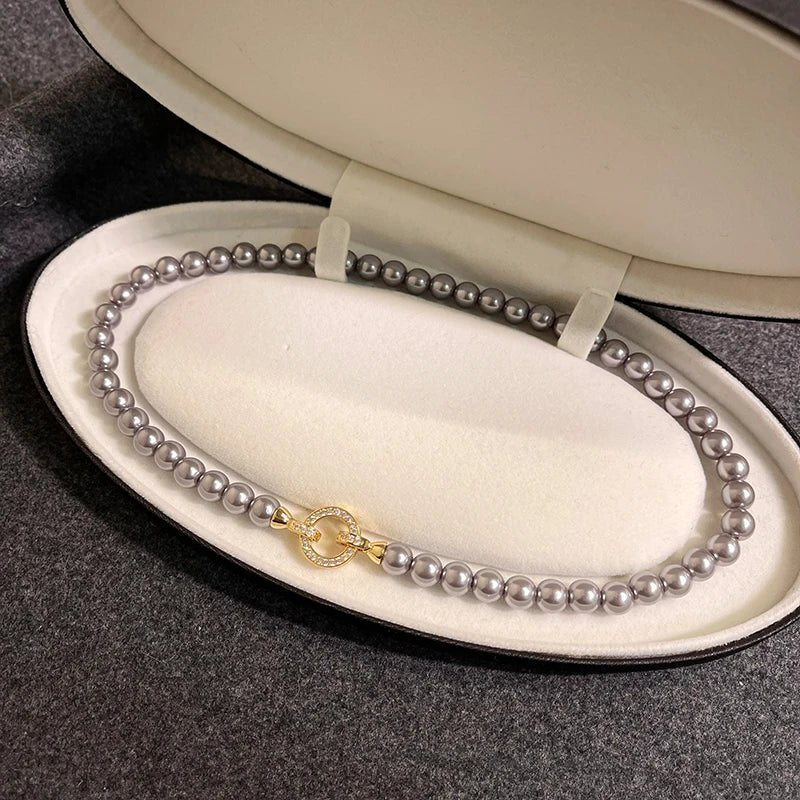 Pearl Diamond Accented Circle Pendant Bracelet and Necklace - Image 12