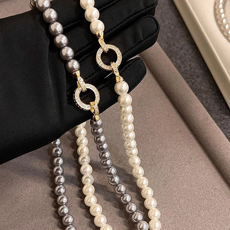 Pearl Diamond Accented Circle Pendant Bracelet and Necklace - Image 5
