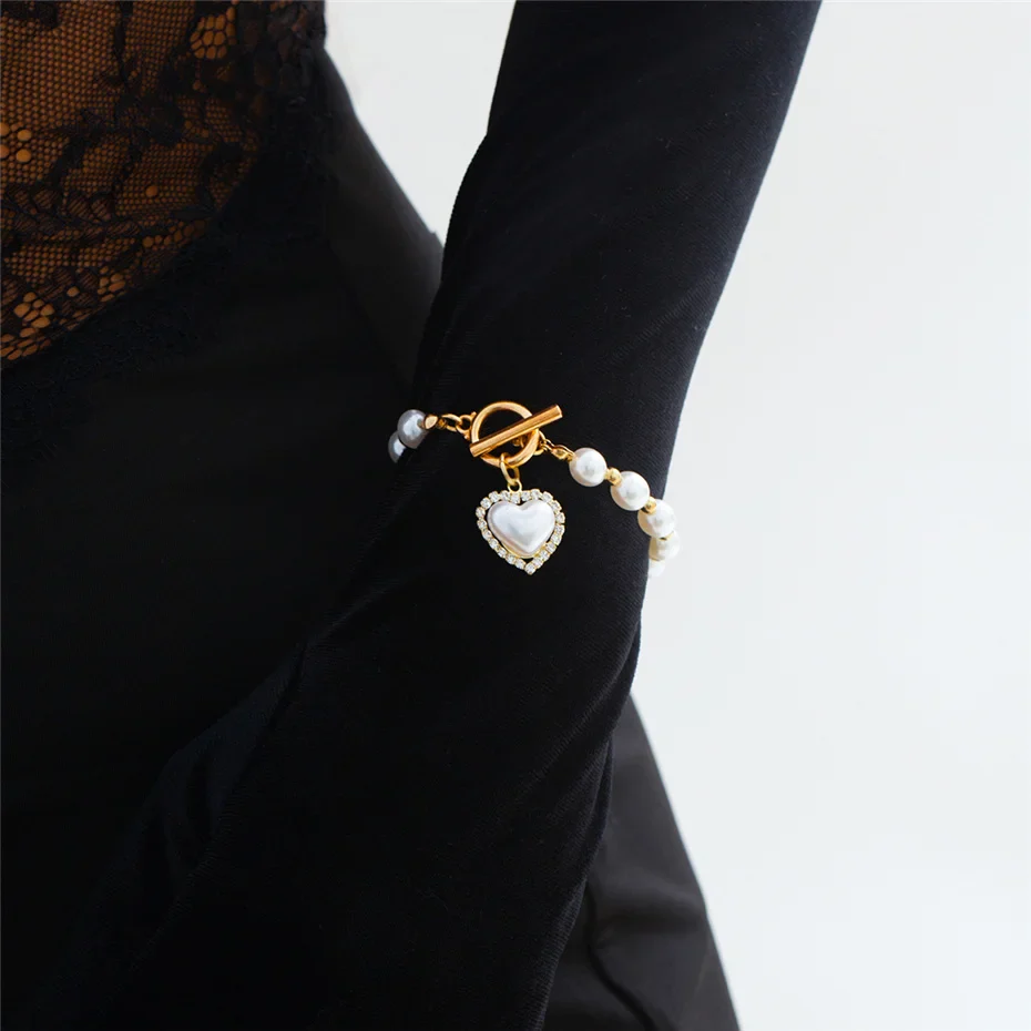 Pearl Heart Diamond Accented Bracelet - Image 4