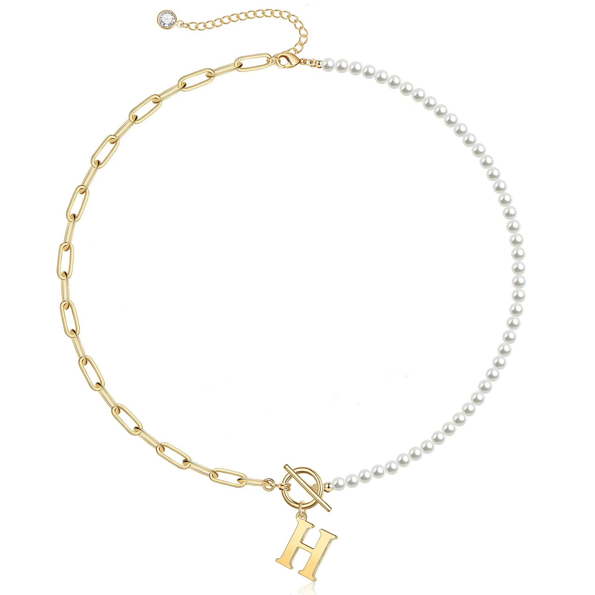 Pearl & Paperclip Chain Letter Initial Necklace - Image 13