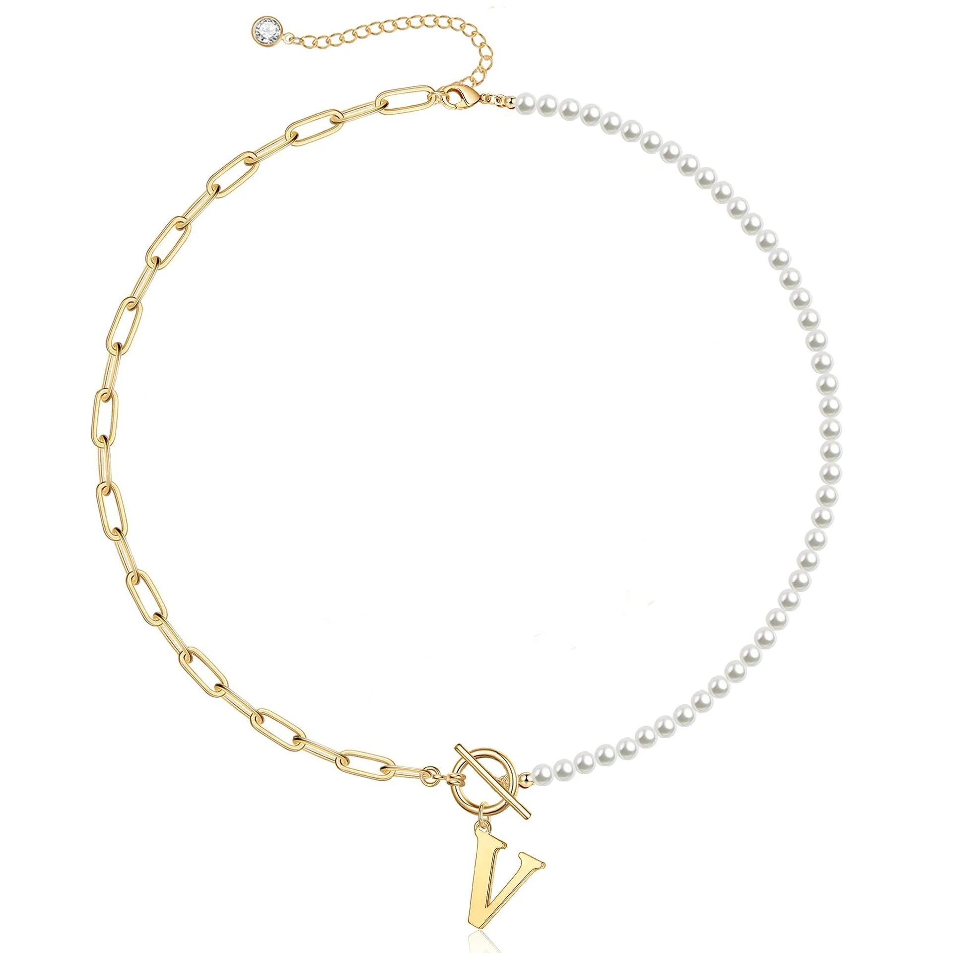 Pearl & Paperclip Chain Letter Initial Necklace - Image 27