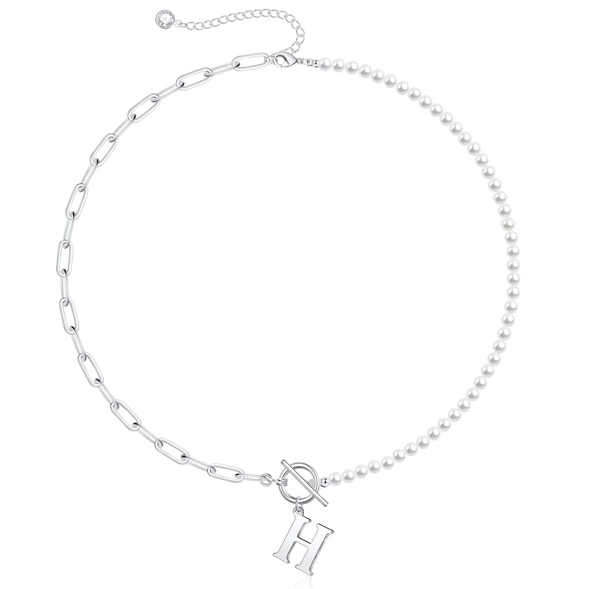 Pearl & Paperclip Chain Letter Initial Necklace - Image 38
