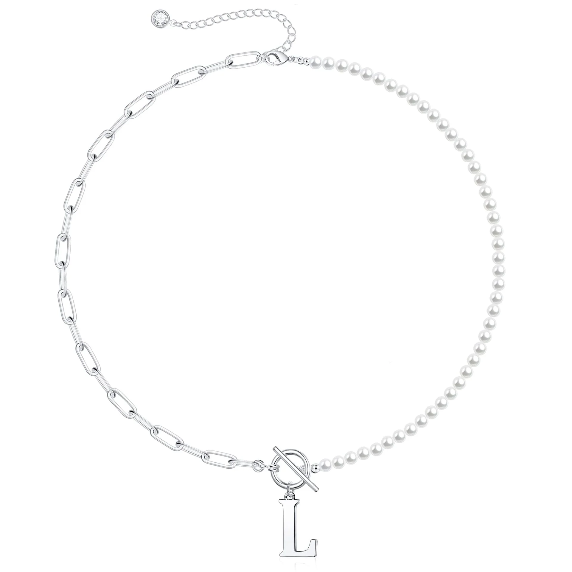 Pearl & Paperclip Chain Letter Initial Necklace - Image 42
