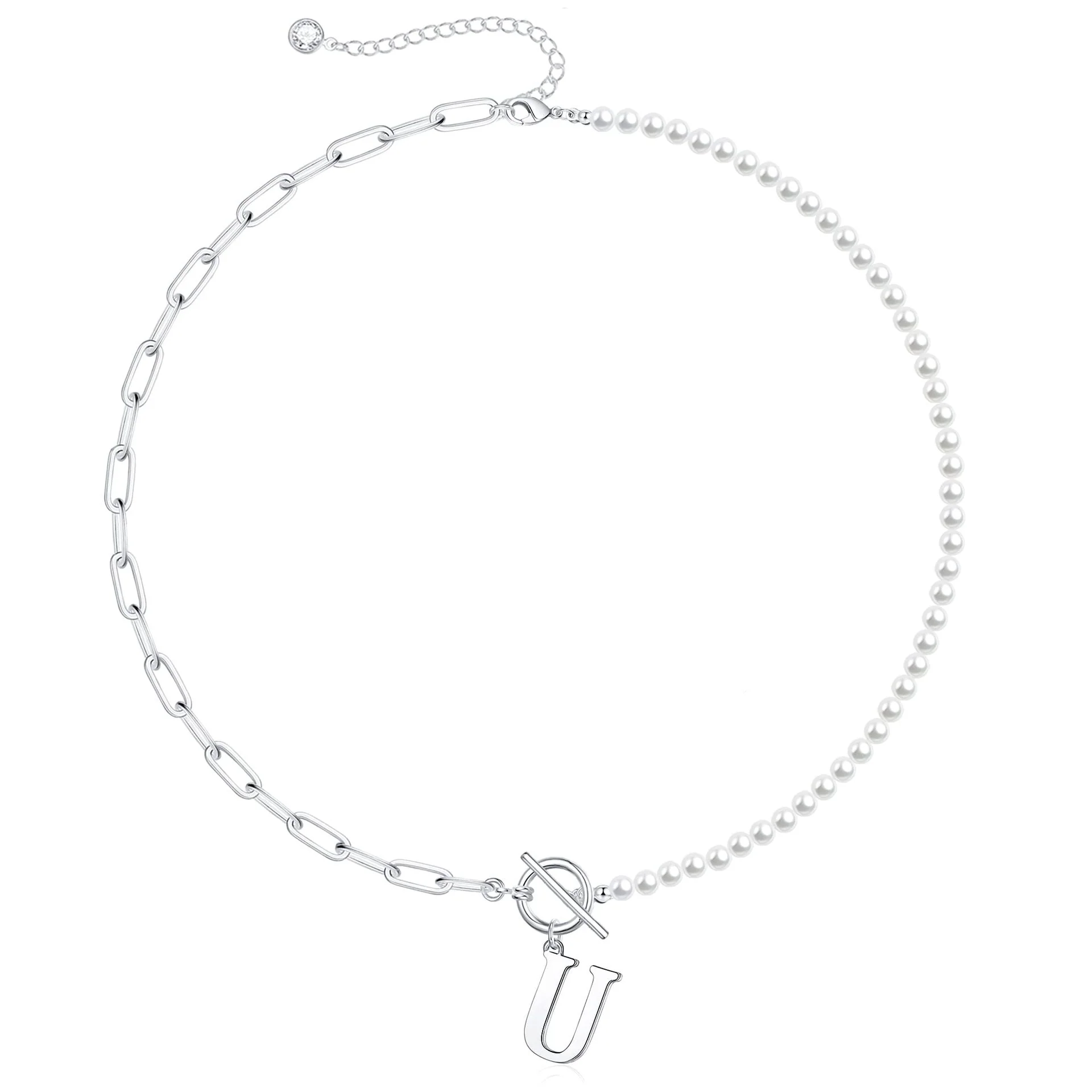 Pearl & Paperclip Chain Letter Initial Necklace - Image 51