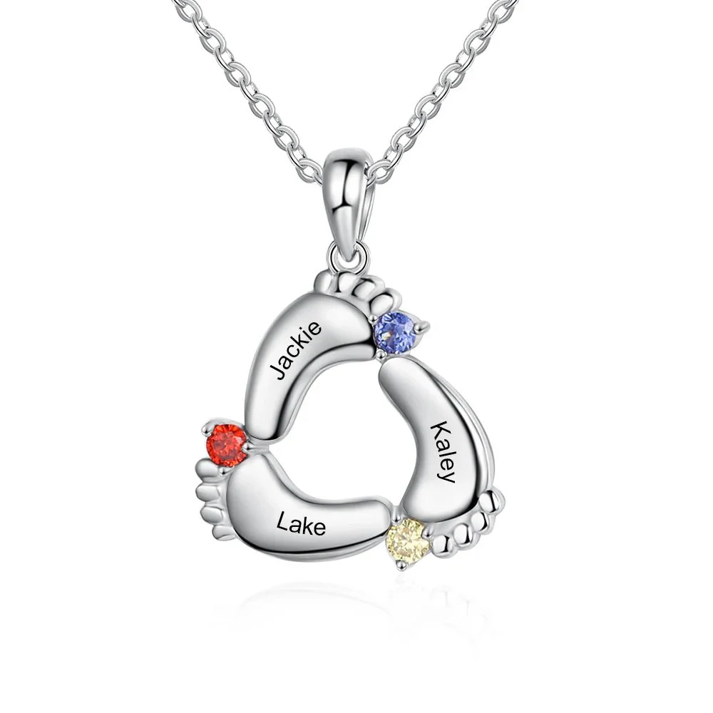 Personalized Baby Feet Name & Birthstone Necklace - Image 8