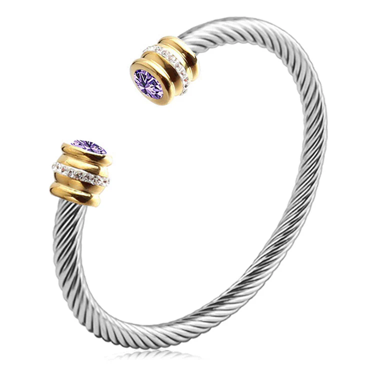 Personalized Birthstone Ends Twist Cuff Bracelets - Image 8