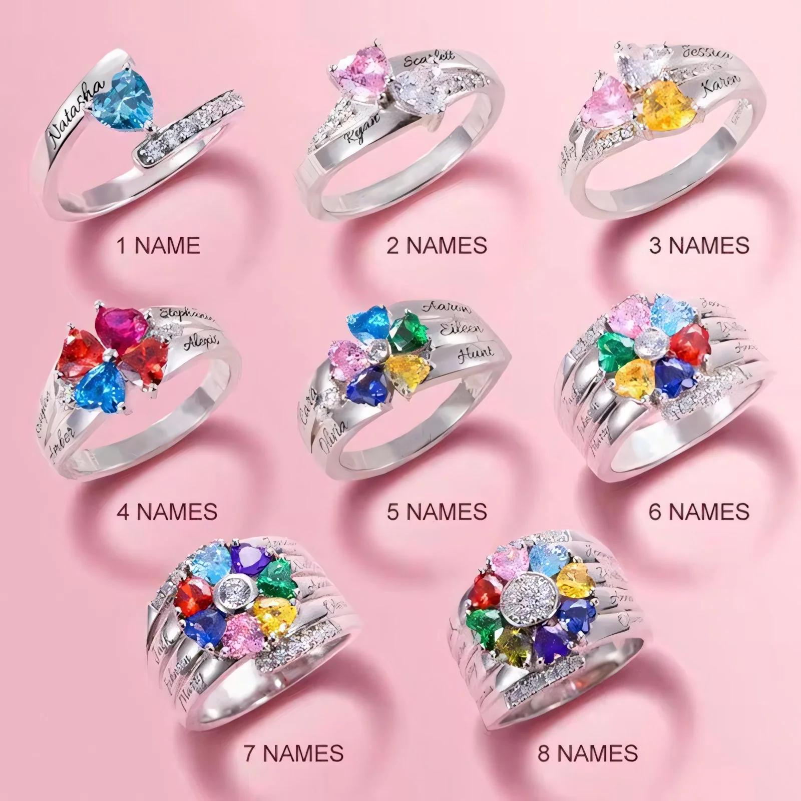 Personalized Diamond Heart Name & Birthstone Ring - Image 4