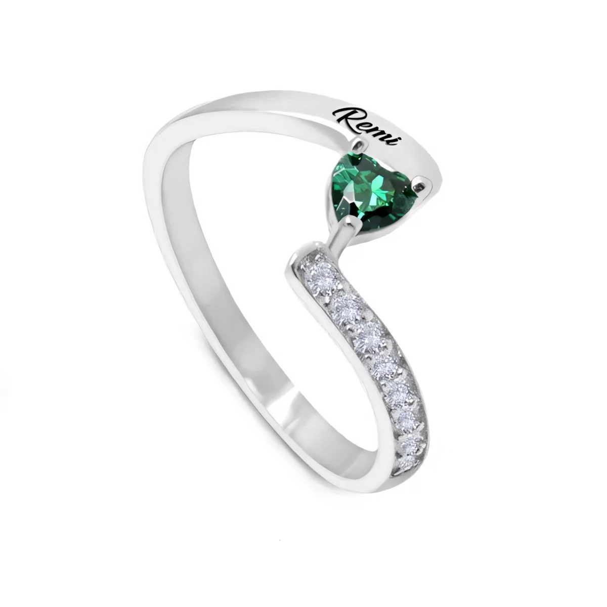 Personalized Diamond Heart Name & Birthstone Ring - Image 6