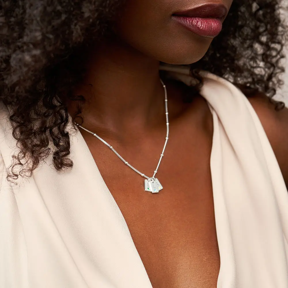 Personalized Initial Birthstone Charm Satellite Chain Necklace - Image 5