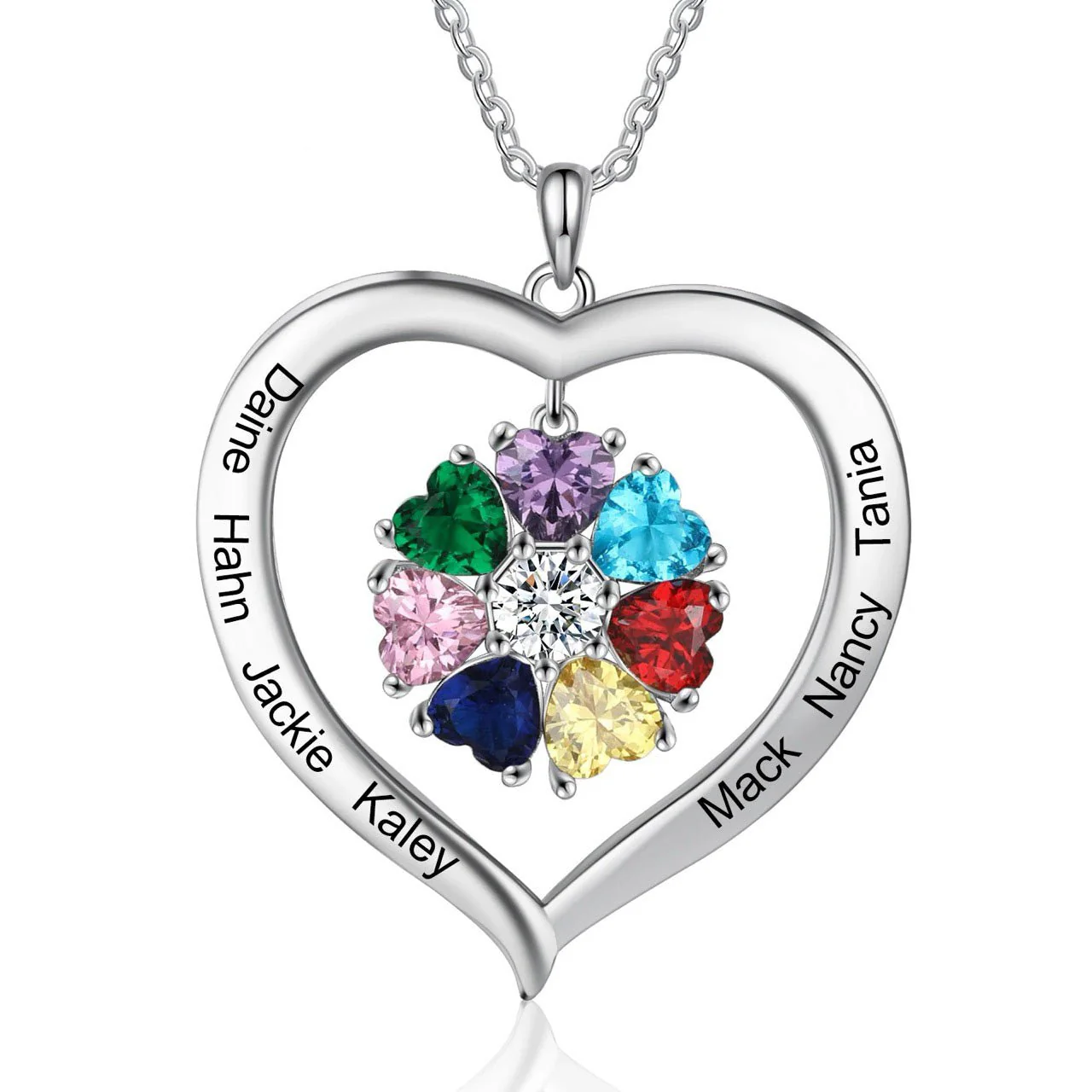 Personalized Name & Birthstone Heart Hanging Pendant Necklace - Image 11