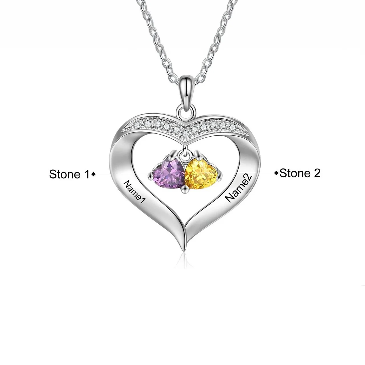 Personalized Name & Birthstone Heart Hanging Pendant Necklace - Image 13
