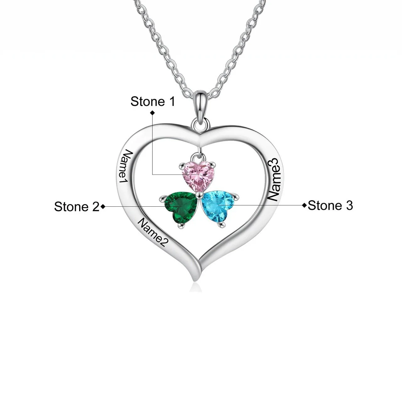 Personalized Name & Birthstone Heart Hanging Pendant Necklace - Image 14