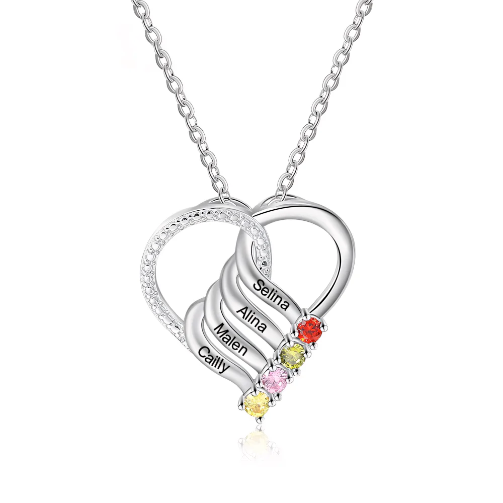 Personalized Name & Birthstone Heart Striped Pendant Necklace - Image 8