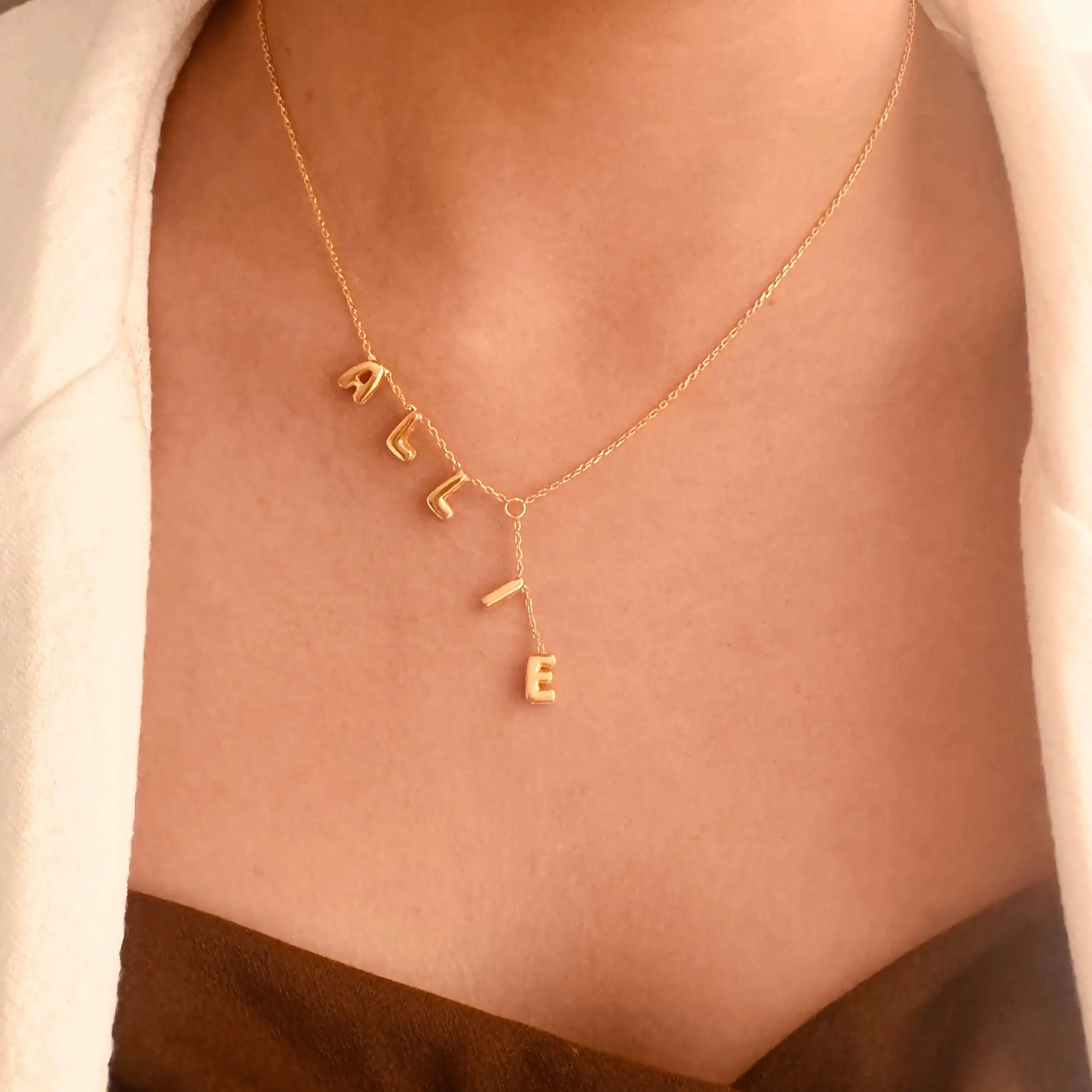 Personalized Name Bubble Lariat Necklace - Image 4