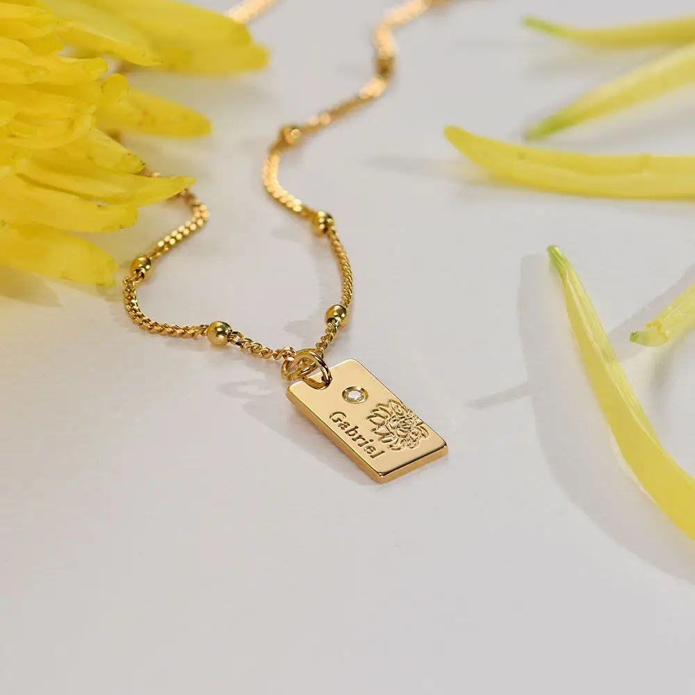 Personalized Name Dainty Satellite Chain Birth Flower & Stone Necklace - Image 11
