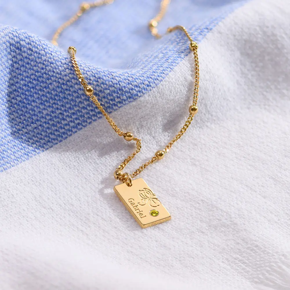 Personalized Name Dainty Satellite Chain Birth Flower & Stone Necklace - Image 9
