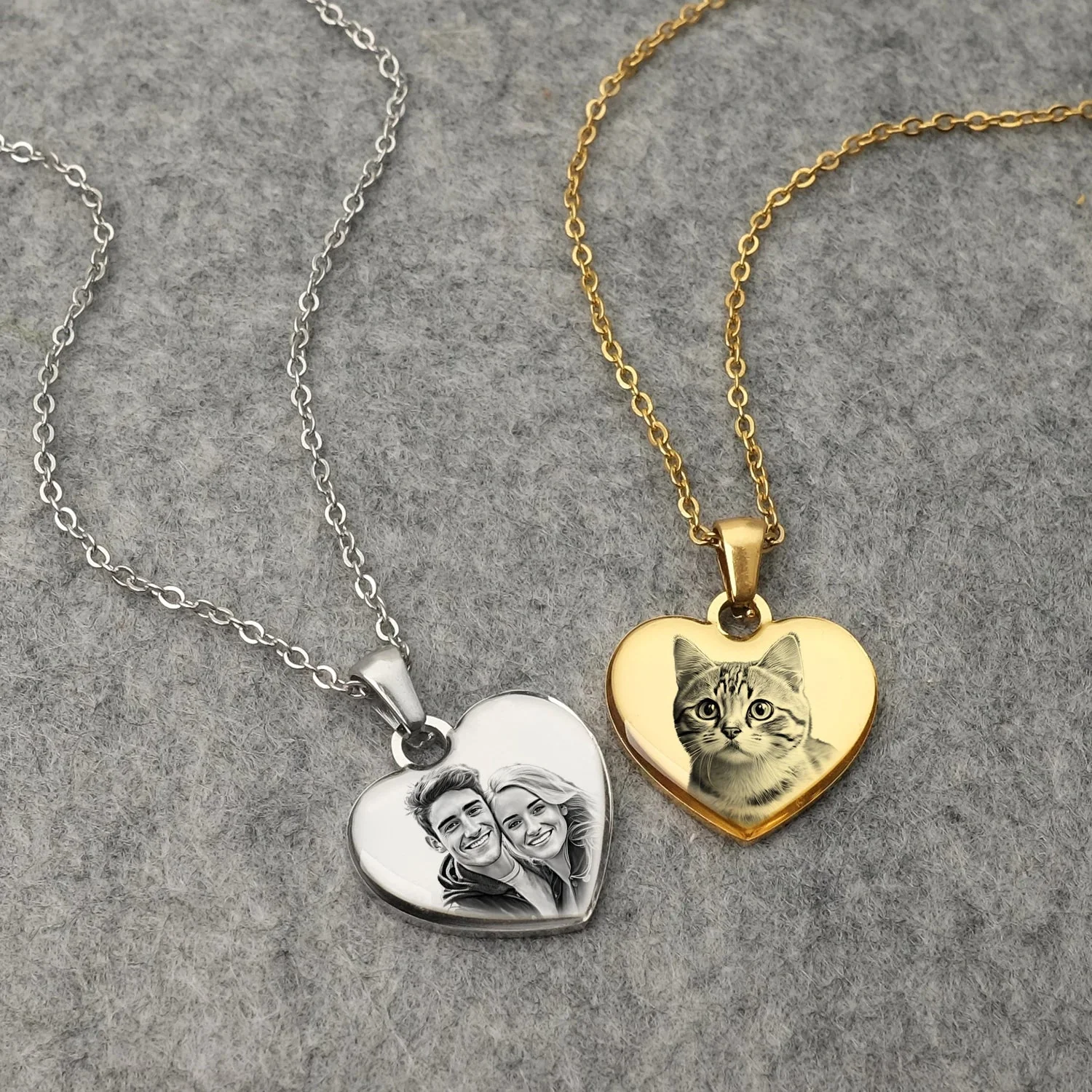 Personalized Picture & Text Heart Pendant Necklace - Image 3