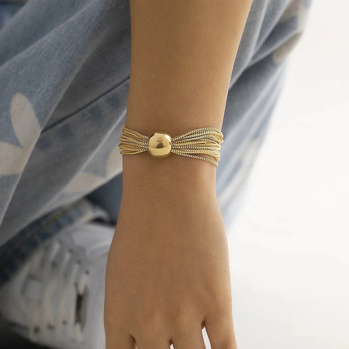 Posh Multi Layered Chain Ball Necklace and Bracelet - Image 2