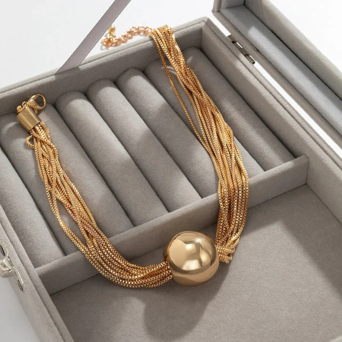 Posh Multi Layered Chain Ball Necklace and Bracelet - Image 9