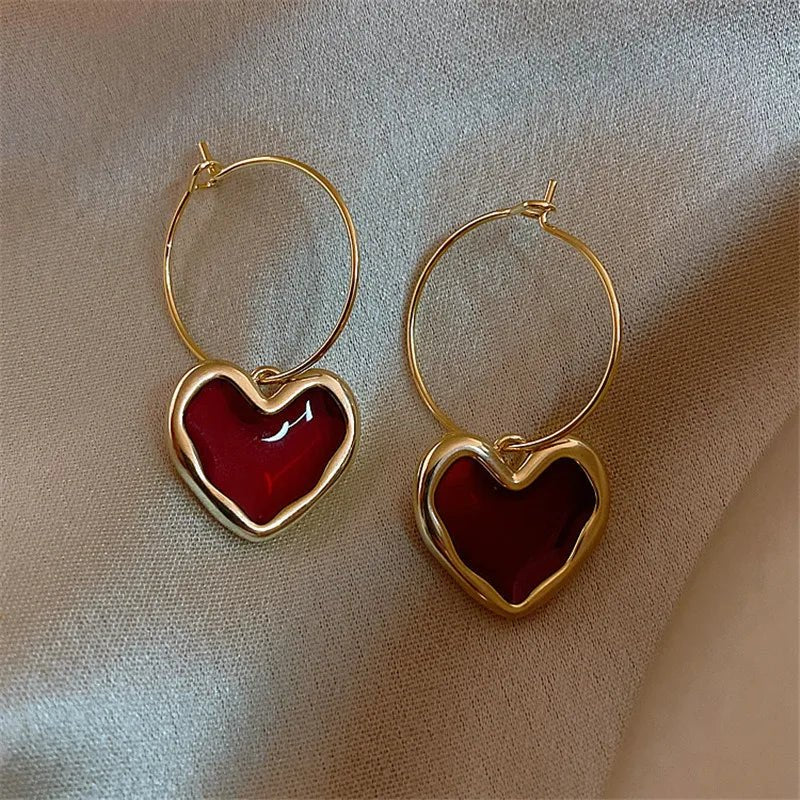 Romantic Burgundy Heart Earrings - Image 5